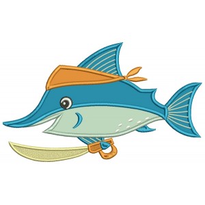 Pirate Swordfish Applique Machine Embroidery Design Digitized Pattern